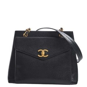 Chanel Caviar Skin Coco Mark Chain Tote Bag Black